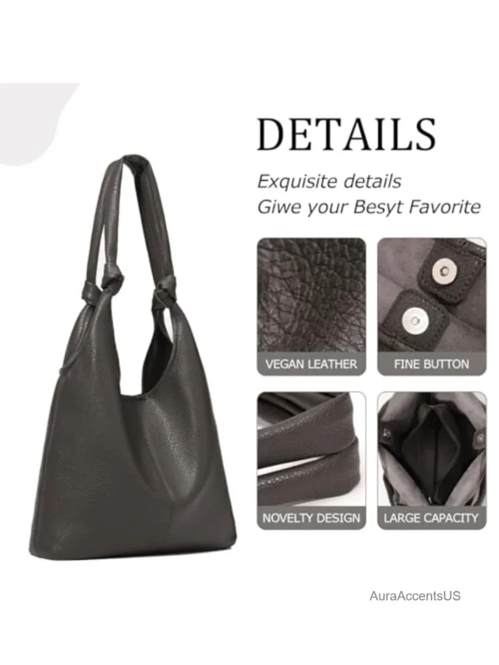 Vegan Leather Hobo Purse Set with Clutch for Women